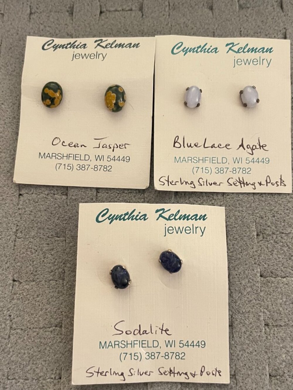NWT Sterling Silver Jewelry Bundle 3 pairs Stud Earrings Sodalite Jasper Agate
